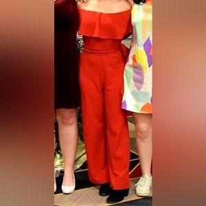 Red Jumpsuit with Off the Shoulder Ruffle